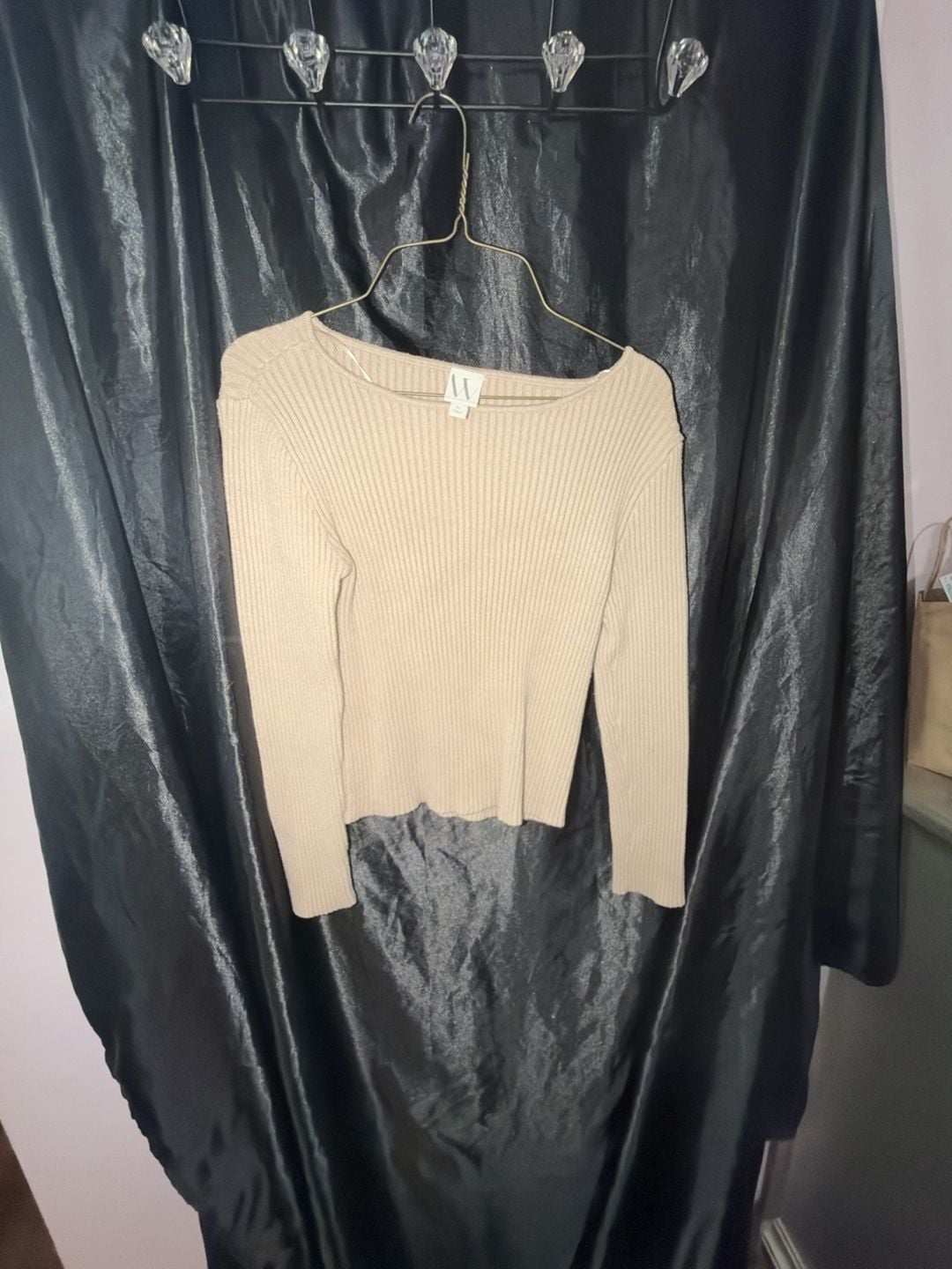 Worthington Ribbed Sweater Size XL Beige Long Sleeve Boat Neck 2