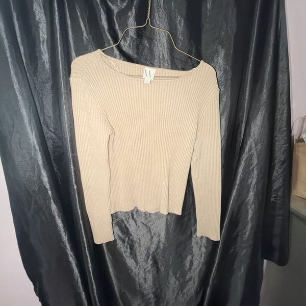 Worthington Ribbed Sweater Size XL Beige Long Sleeve Boat Neck