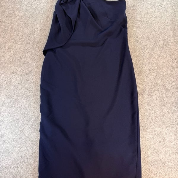 Banana Republic One-Shoulder Dress Size 2 Tall Navy Blue Ruffle Cocktail