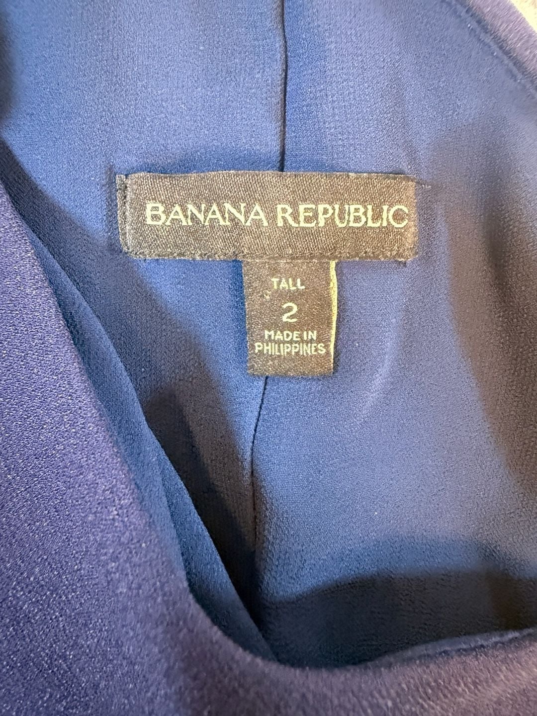 Banana Republic One-Shoulder Dress Size 2 Tall Navy Blue Ruffle Cocktail 3