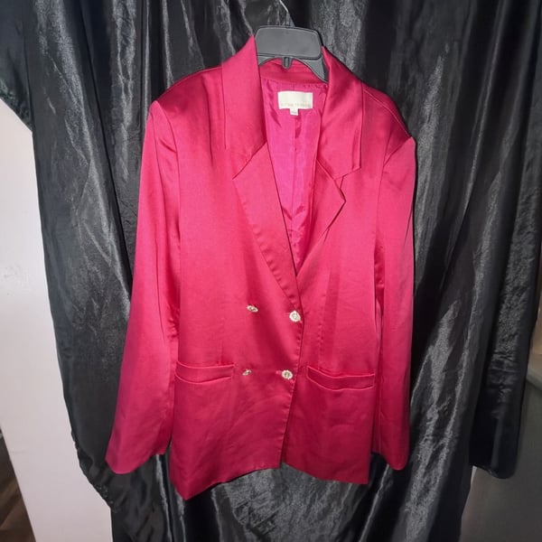 Flying Tomato Blazer Size L Fuchsia Satin Double Breasted Rhinestone
