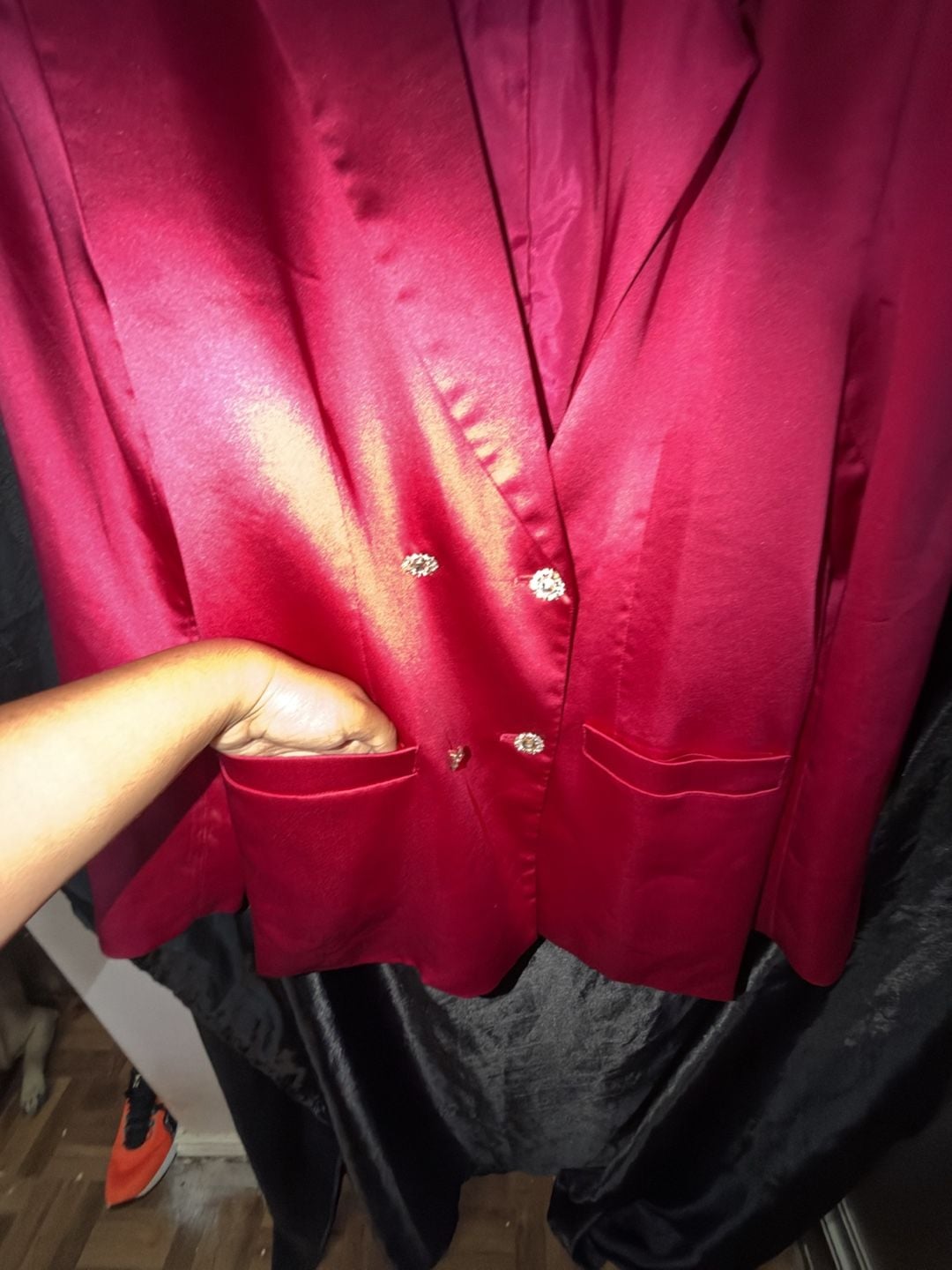 Flying Tomato Blazer Size L Fuchsia Satin Double Breasted Rhinestone 4