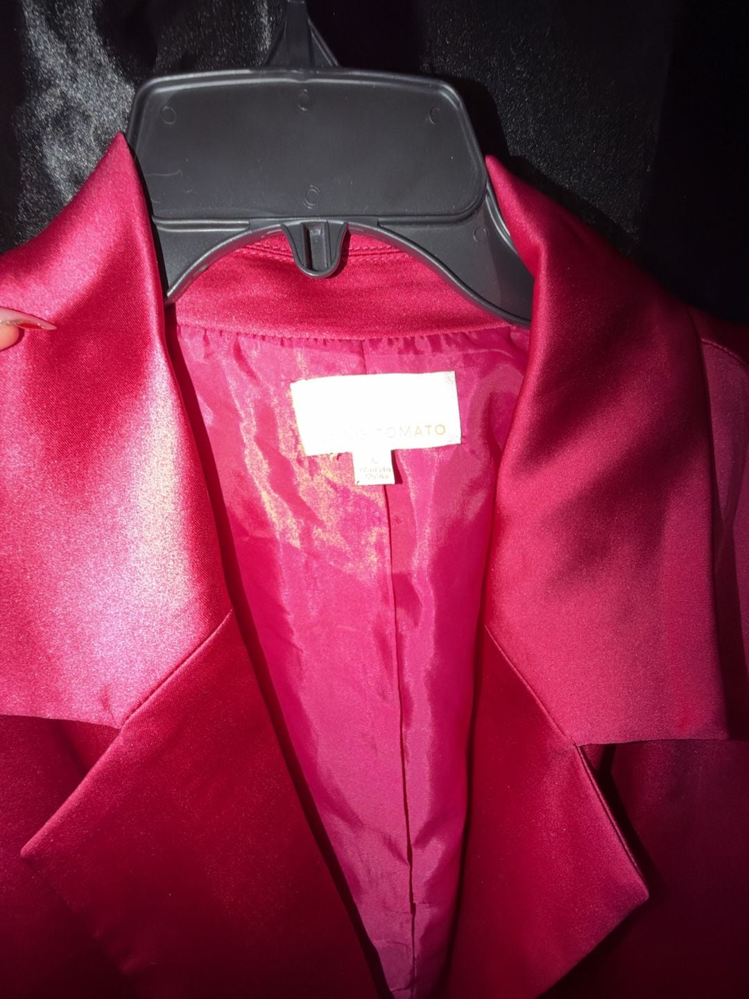 Flying Tomato Blazer Size L Fuchsia Satin Double Breasted Rhinestone 5