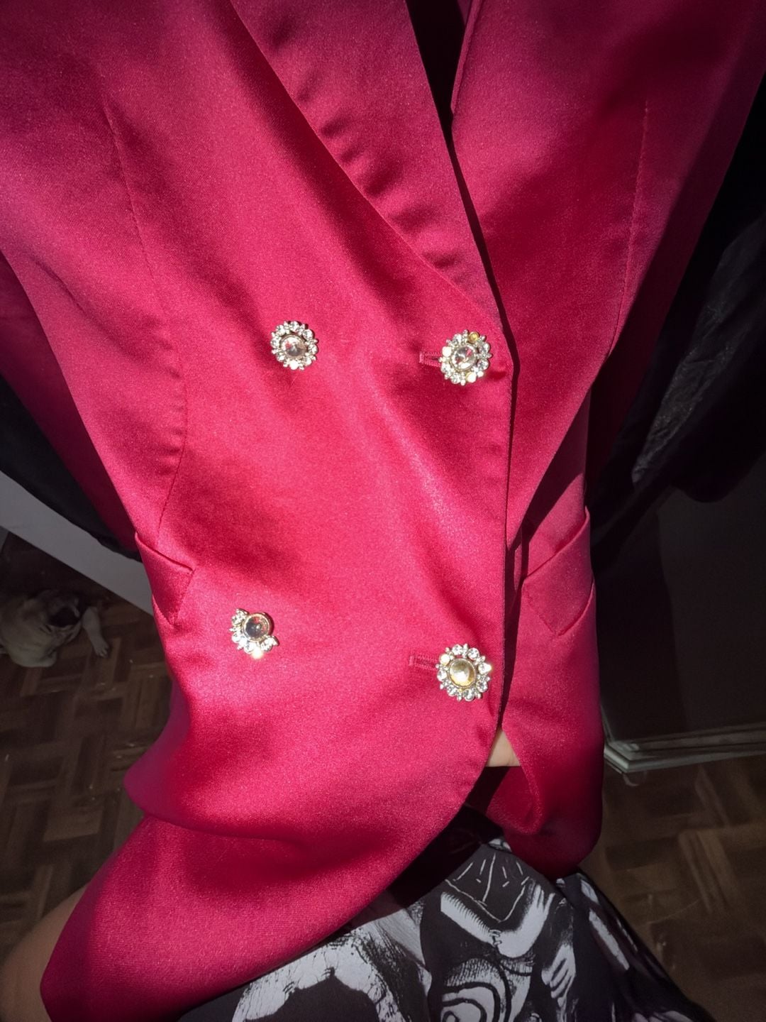 Flying Tomato Blazer Size L Fuchsia Satin Double Breasted Rhinestone 6