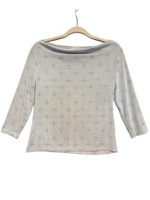 Vintage 90’s Metallic Boat Neck Top Blue Sparkle Star Print 2