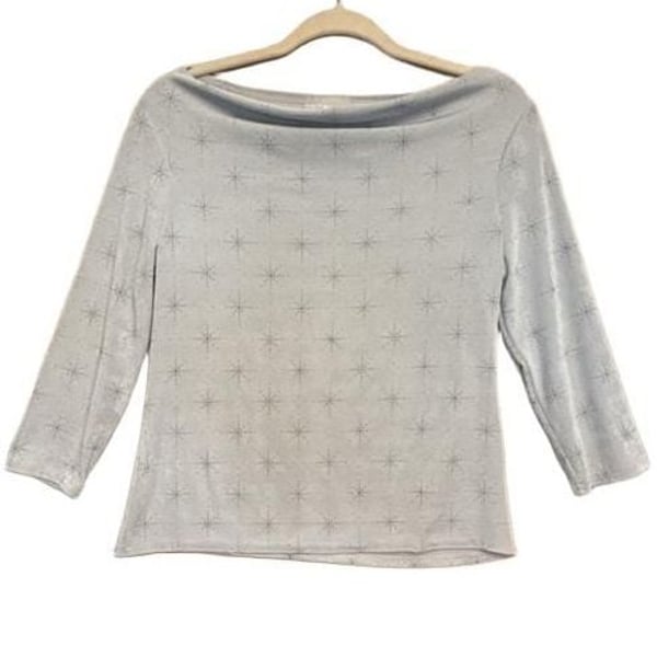 Vintage 90’s Metallic Boat Neck Top Blue Sparkle Star Print
