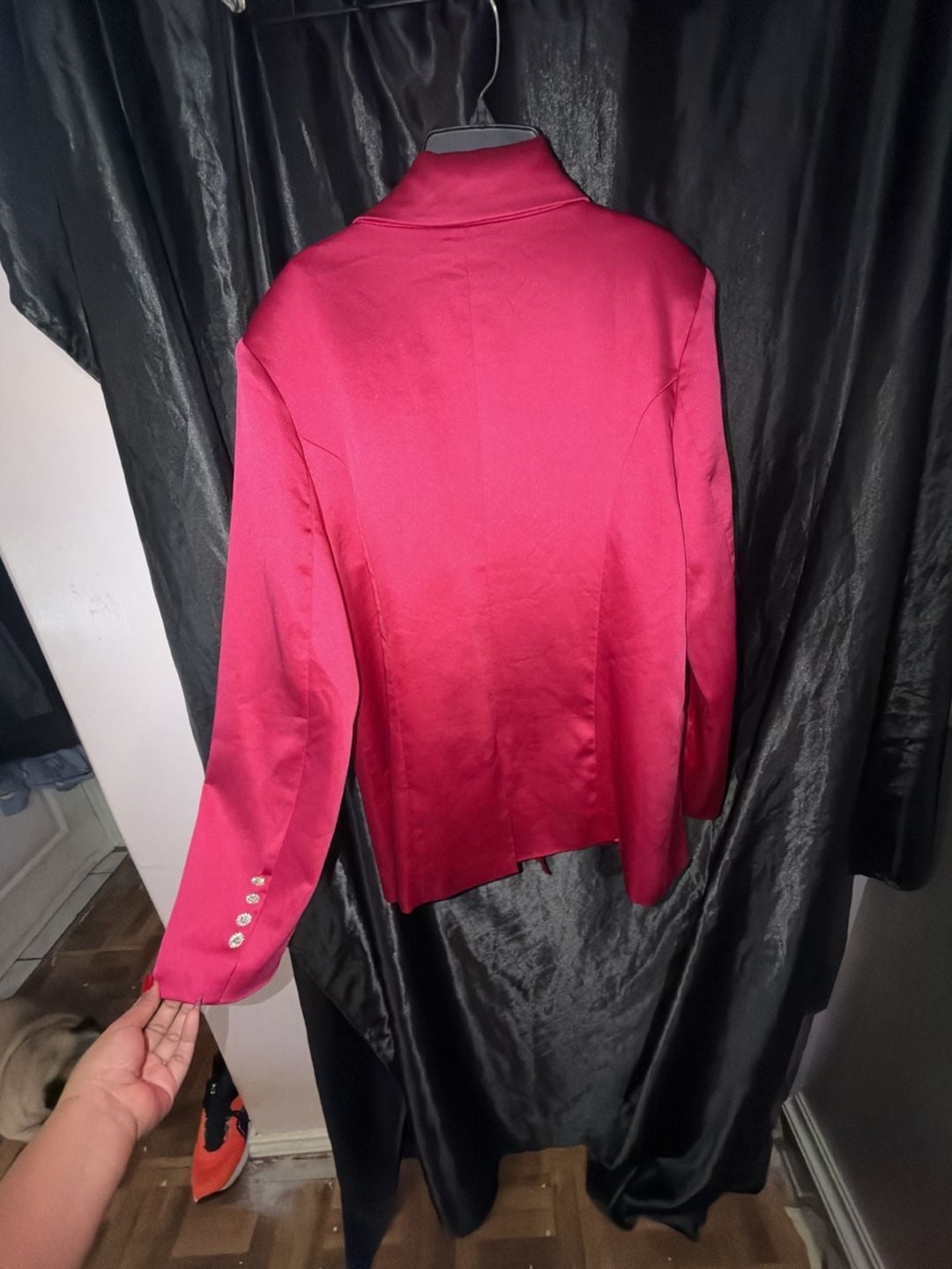 Flying Tomato Blazer Size L Fuchsia Satin Double Breasted Rhinestone 10