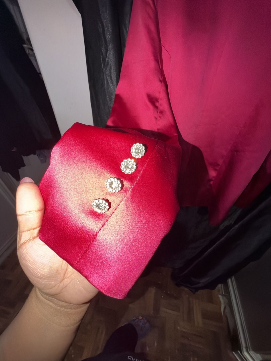 Flying Tomato Blazer Size L Fuchsia Satin Double Breasted Rhinestone 11