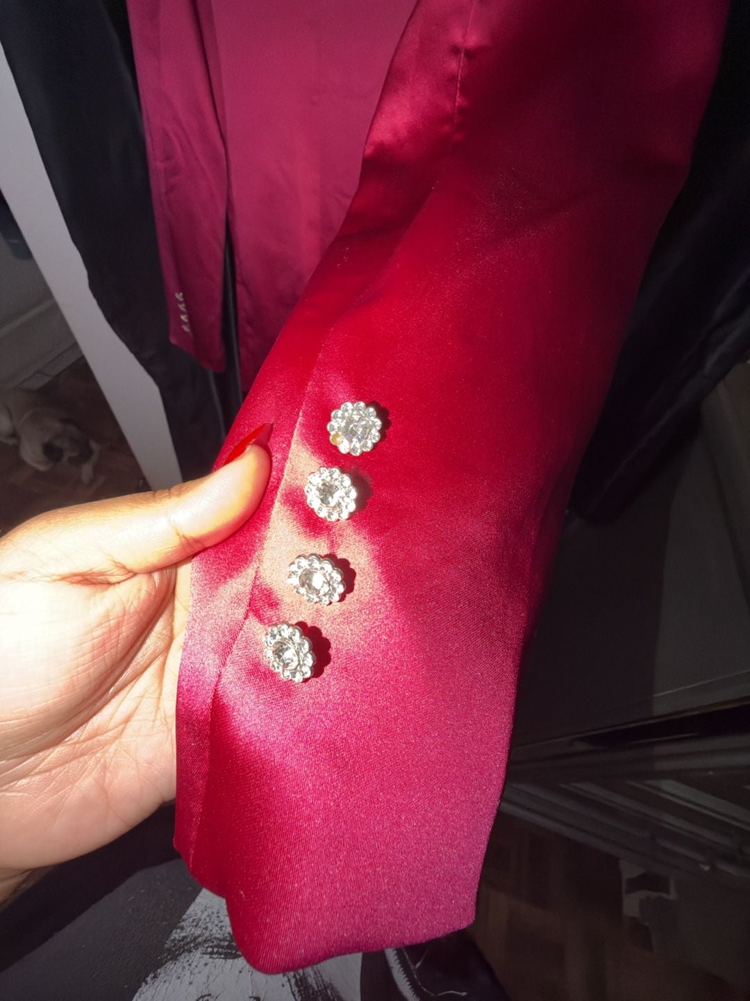 Flying Tomato Blazer Size L Fuchsia Satin Double Breasted Rhinestone 12