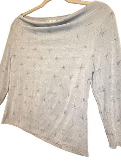 Vintage 90’s Metallic Boat Neck Top Blue Sparkle Star Print 5