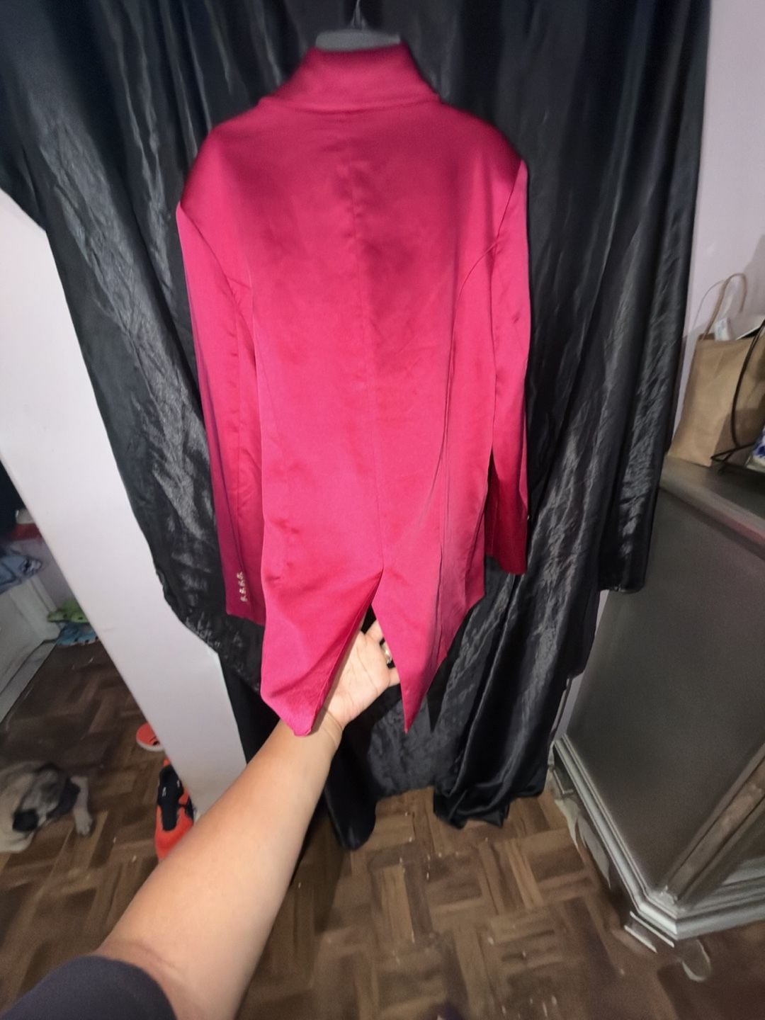 Flying Tomato Blazer Size L Fuchsia Satin Double Breasted Rhinestone 13