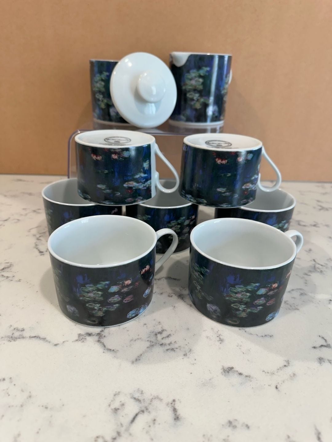 Claude Monet Water Lilies Porcelain Tea Set of 7 cups with Sugar Bowl and Creamer, 2