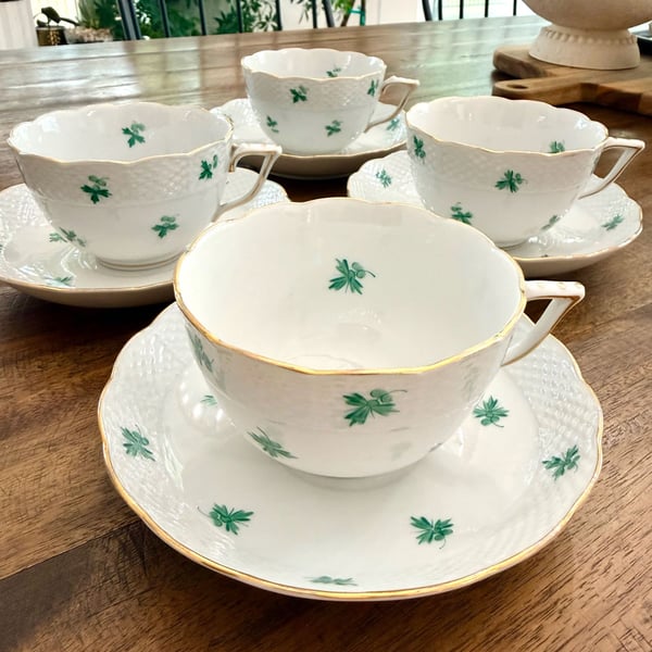 Herend Parsley Green Tea Cup And Saucer Set Of 4