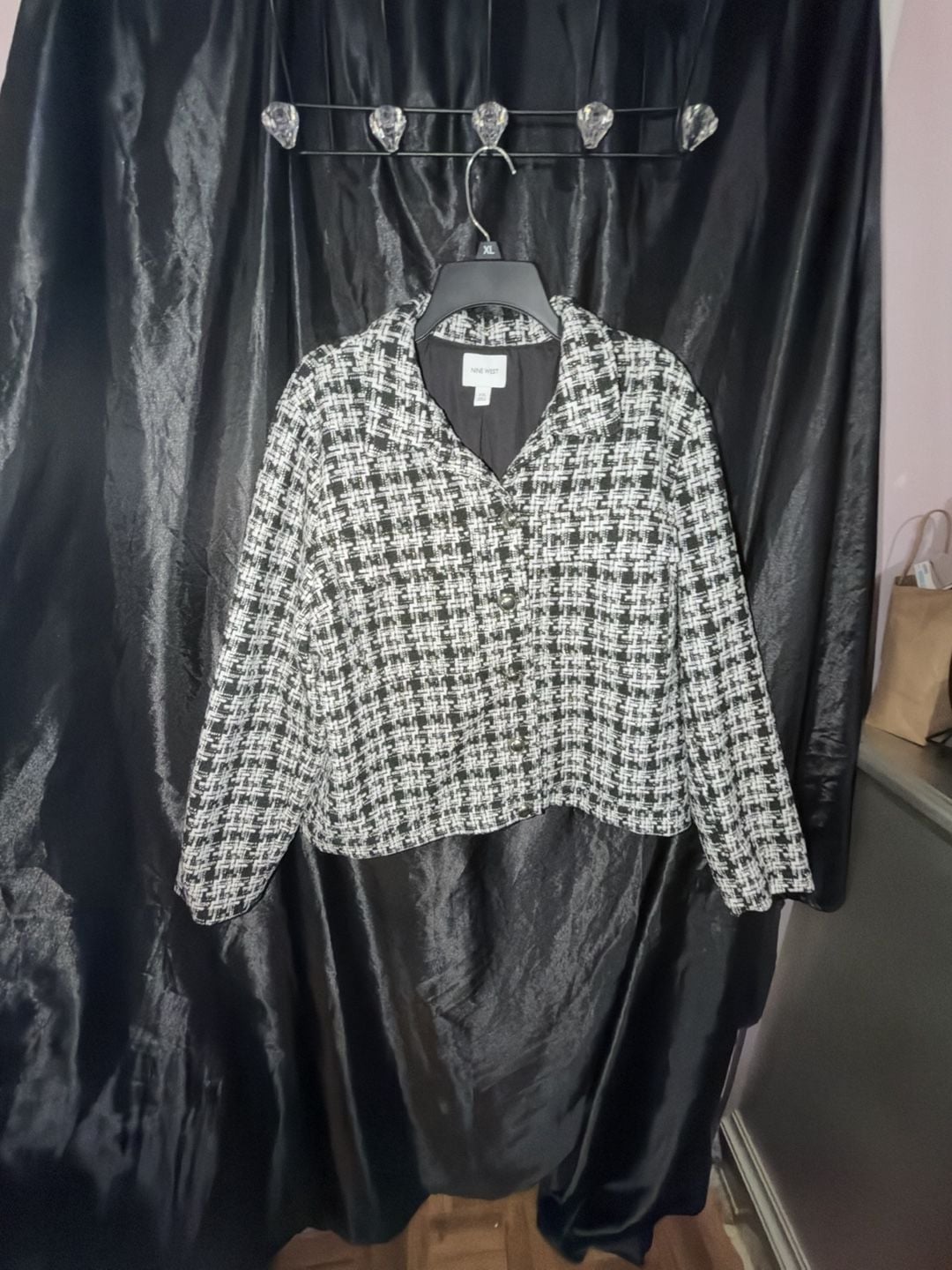Nine West Tweed Cropped Jacket Size XXL Black White 2