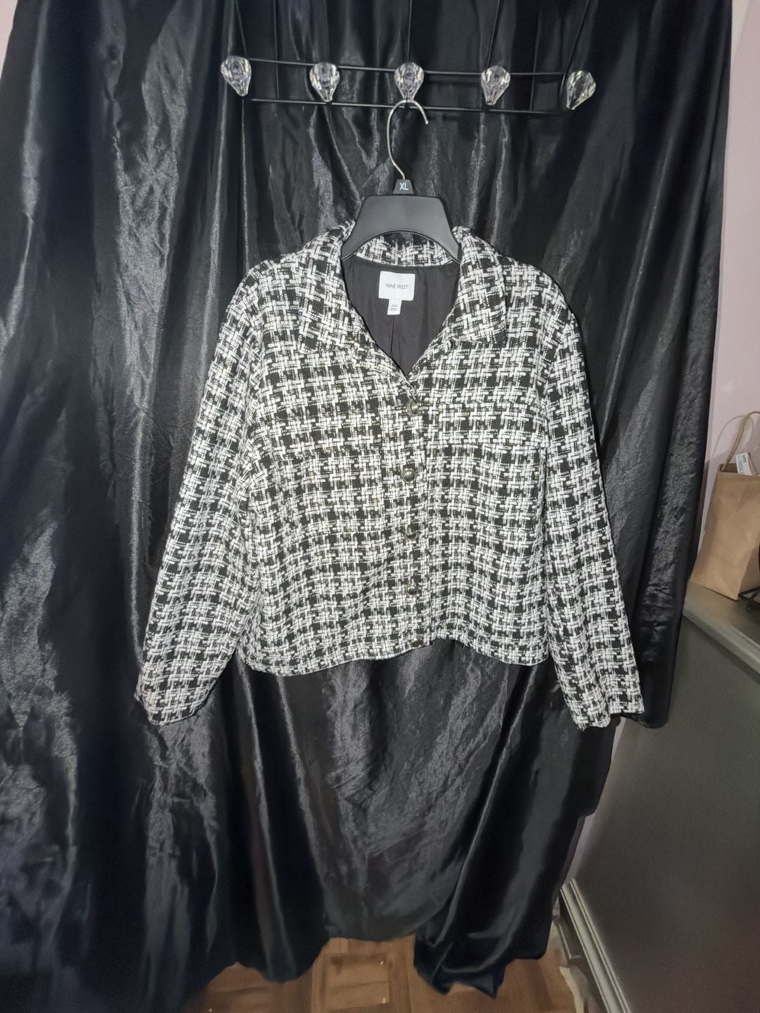 Nine West Tweed Cropped Jacket Size XXL Black White 3