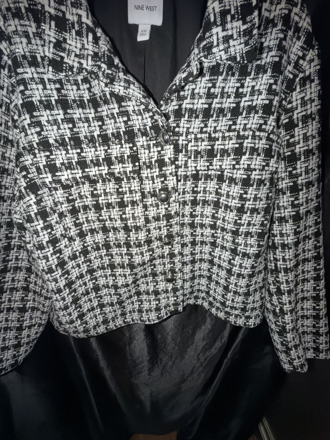 Nine West Tweed Cropped Jacket Size XXL Black White 5