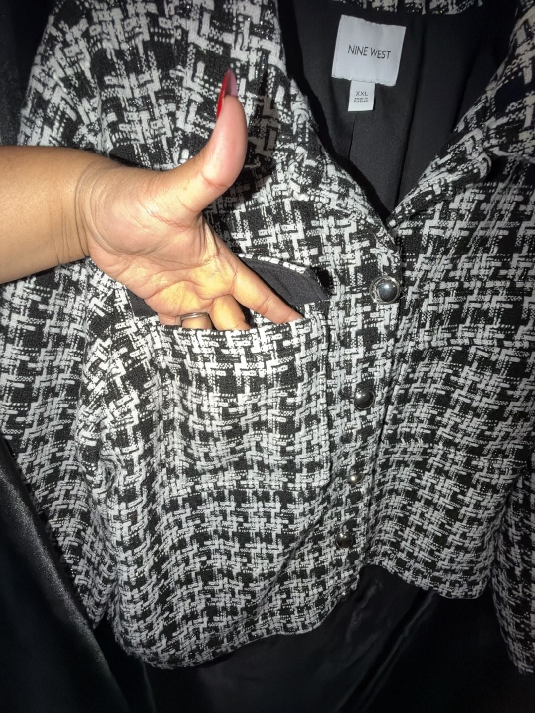 Nine West Tweed Cropped Jacket Size XXL Black White 6
