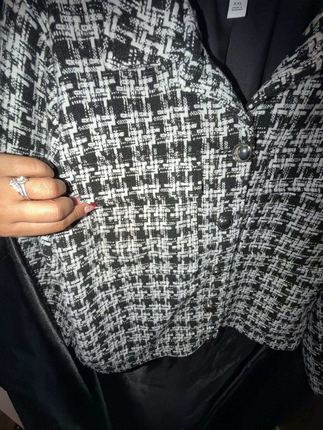 Nine West Tweed Cropped Jacket Size XXL Black White 7