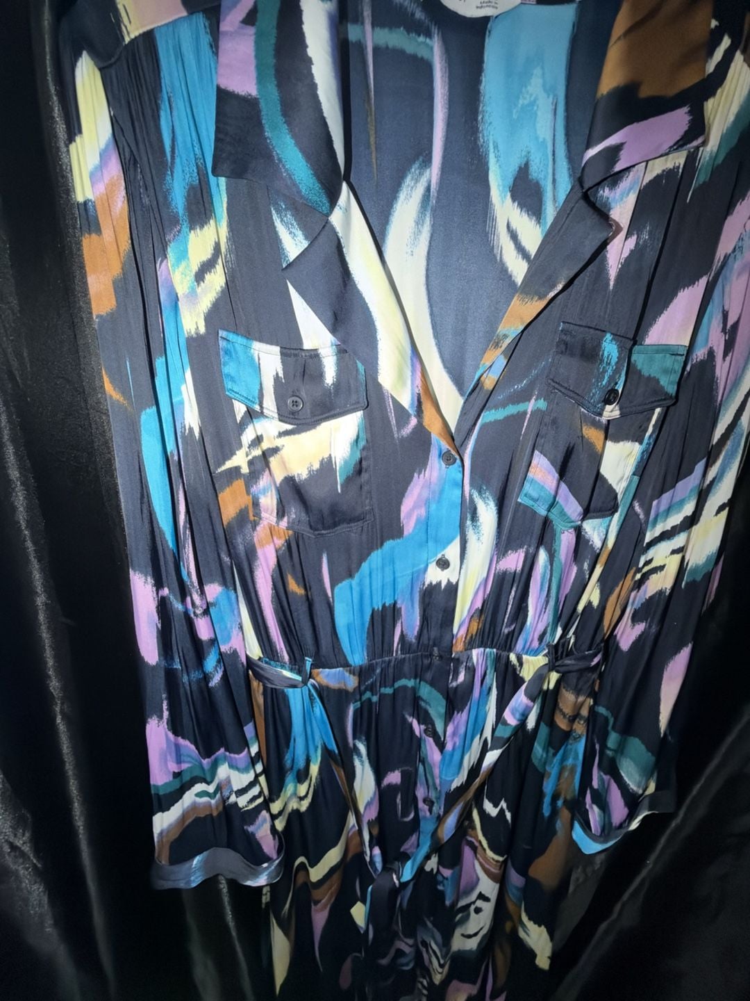 Nine West Midi Shirt Dress Size XL Multi-Color Abstract Satin 4