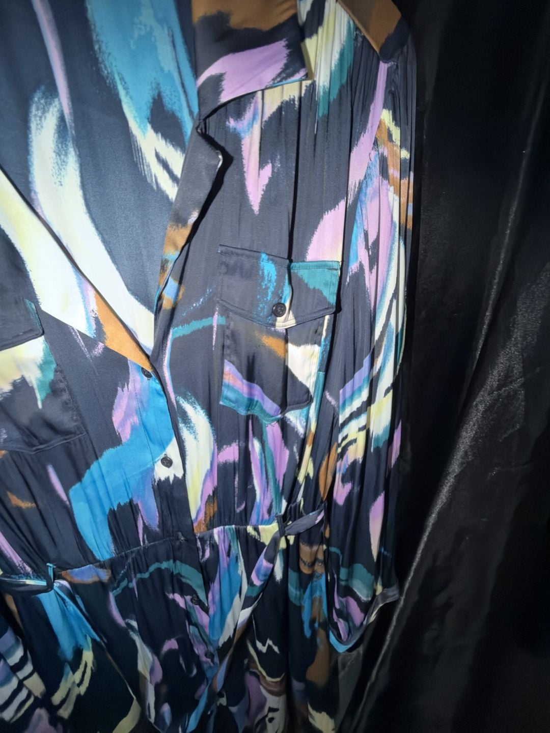 Nine West Midi Shirt Dress Size XL Multi-Color Abstract Satin 5