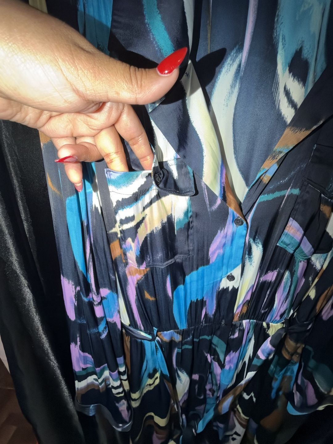 Nine West Midi Shirt Dress Size XL Multi-Color Abstract Satin 6