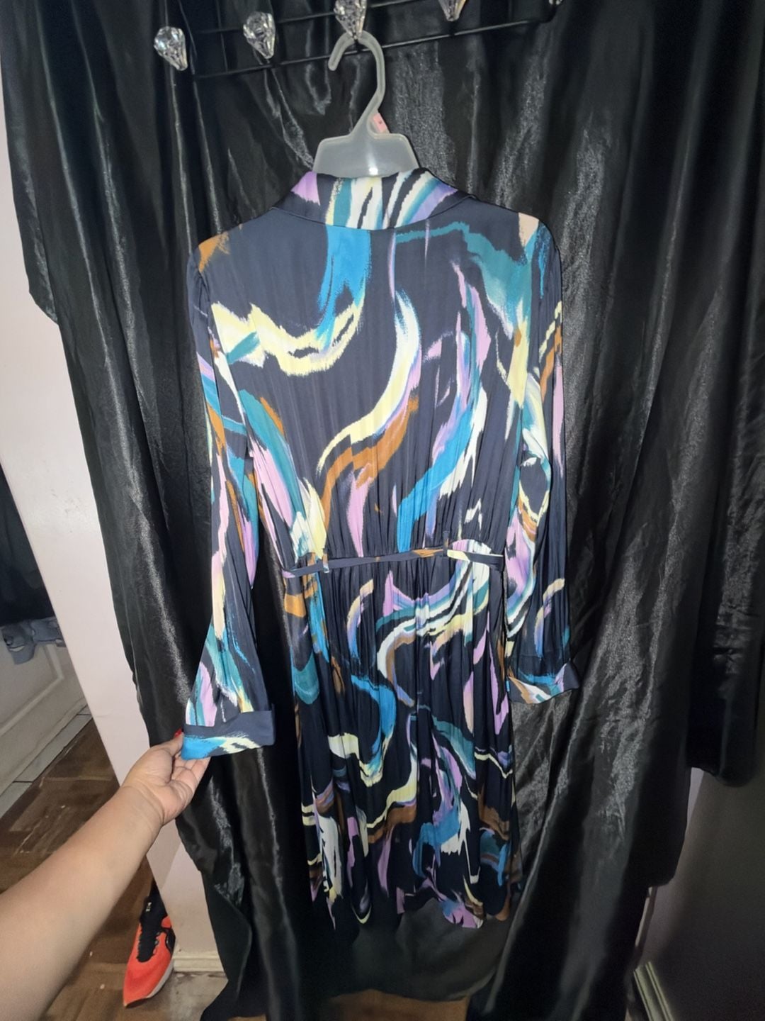 Nine West Midi Shirt Dress Size XL Multi-Color Abstract Satin 9