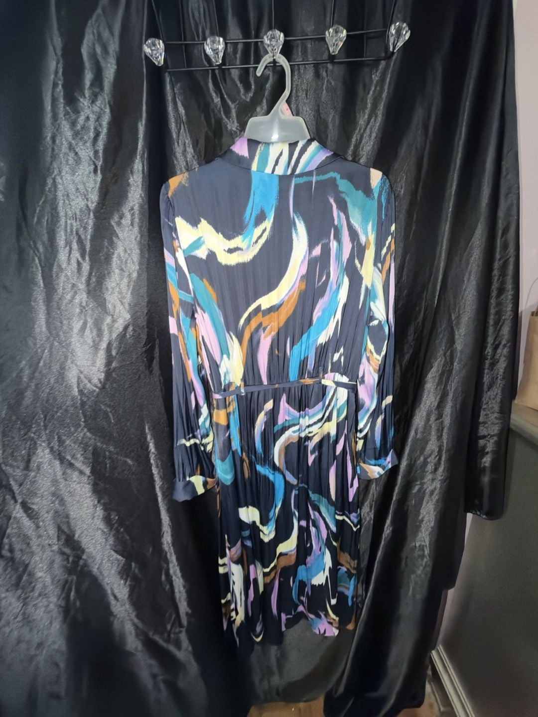 Nine West Midi Shirt Dress Size XL Multi-Color Abstract Satin 10