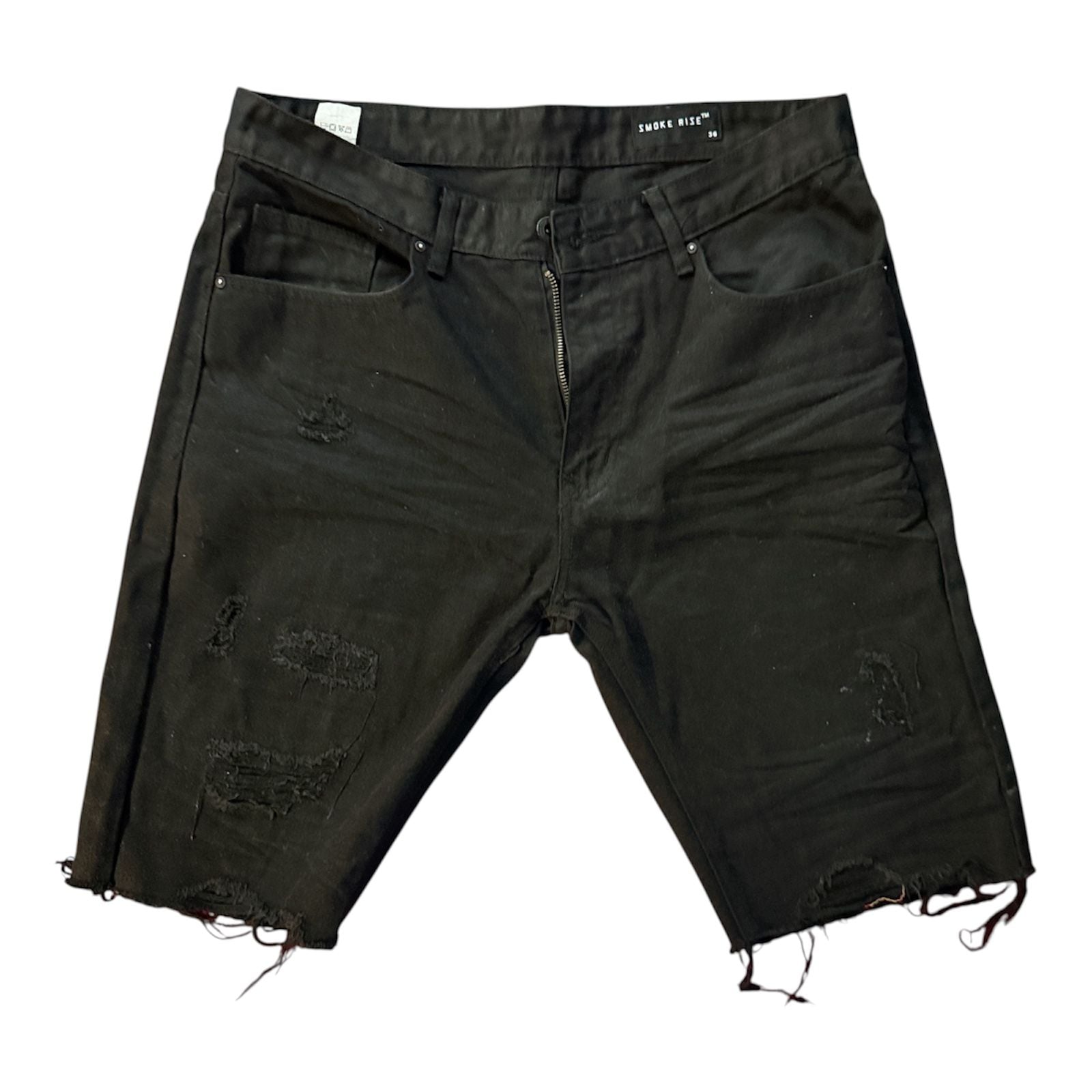 Smoke Rise Distressed Denim Shorts Size 36 Black Cut Off Ripped 2