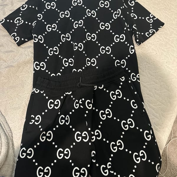 Gucci Monogram T-Shirt And Shorts Set Black White