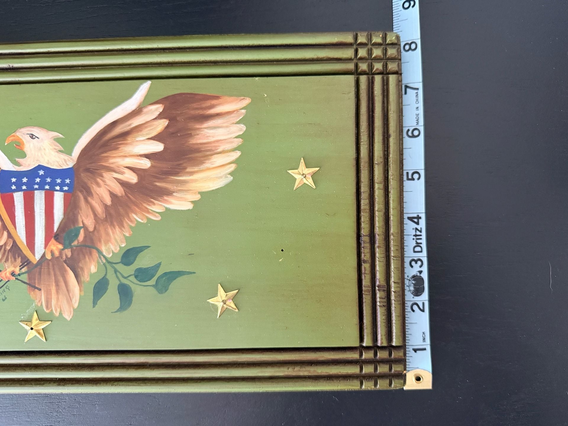 M Toppins Vintage Hand Painted Patriotic Eagle Wooden Wall Plaque 16x8 - Artist Signed, 1968 5