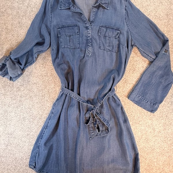 Sonoma Life + Style Tencel Denim Shirt Dress Size M Blue Belted Utility