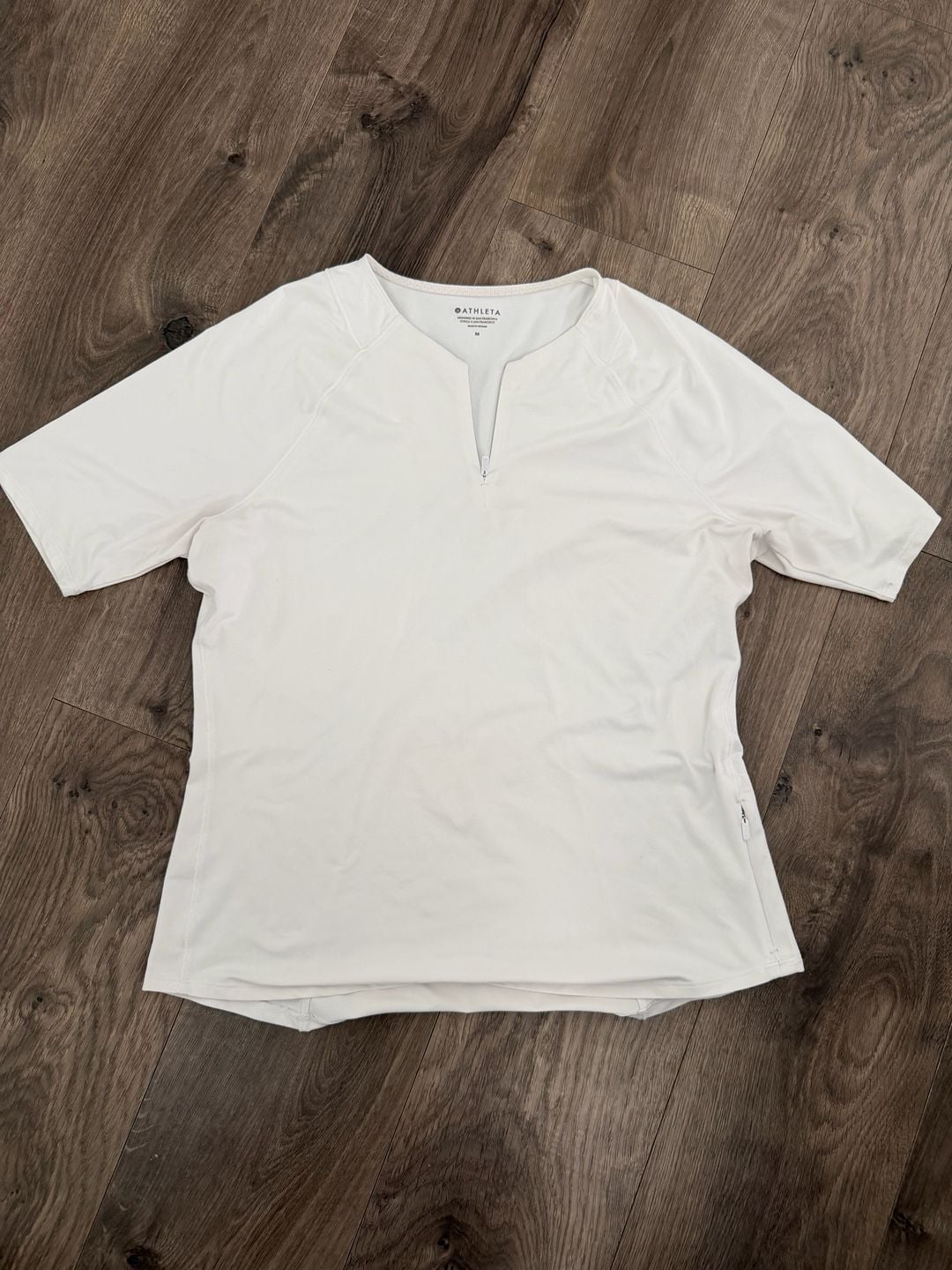 Athleta Short Sleeve Zip Top Size M White Athletic Shirt 2
