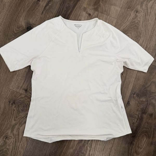 Athleta Short Sleeve Zip Top Size M White Athletic Shirt