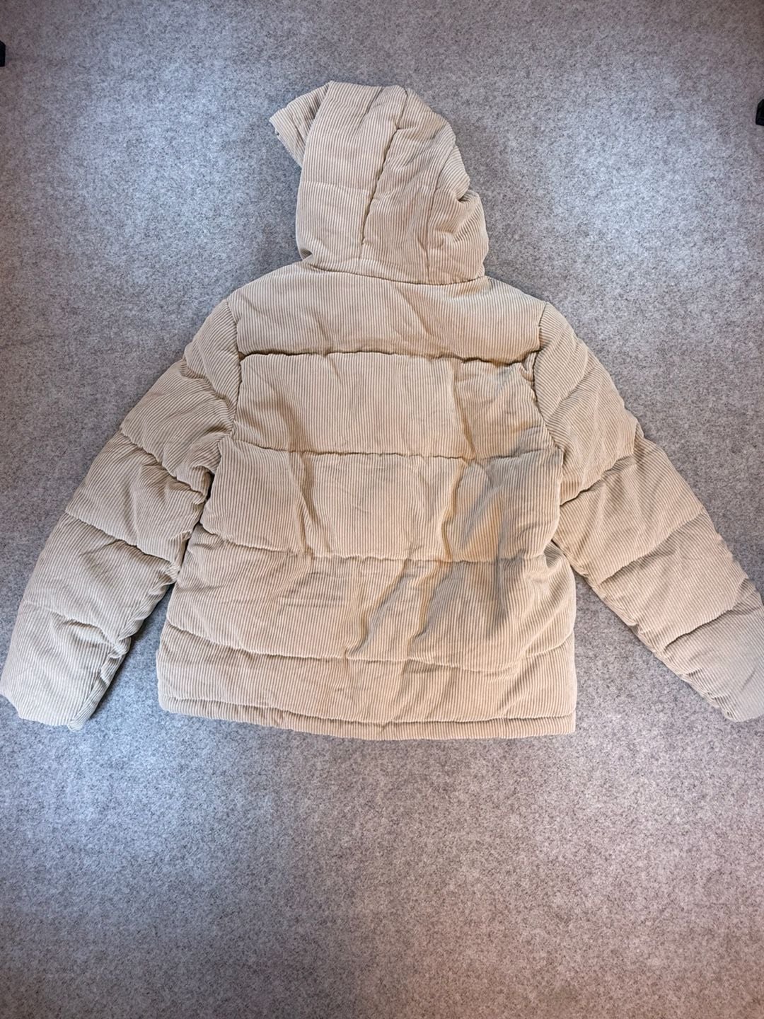 Ci Sono Puffer Jacket Size XL Ecru Corduroy Hooded Zip Snap 7