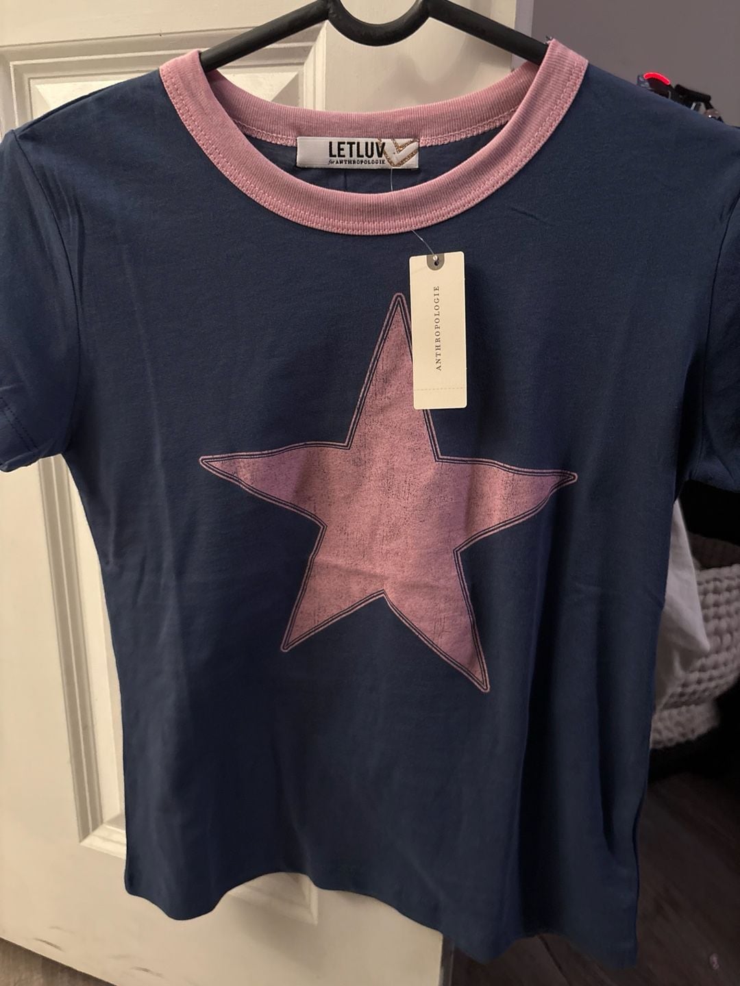 Letluv for Anthropologie Star Ringer T-Shirt Size XS Blue Pink 2
