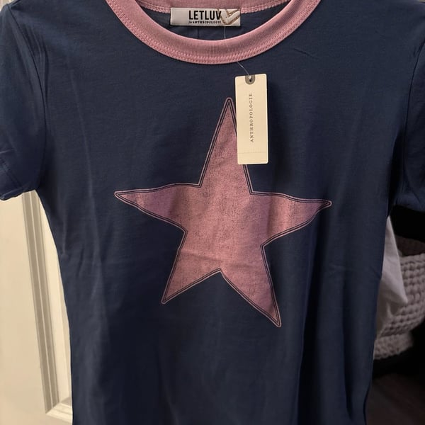Letluv for Anthropologie Star Ringer T-Shirt Size XS Blue Pink