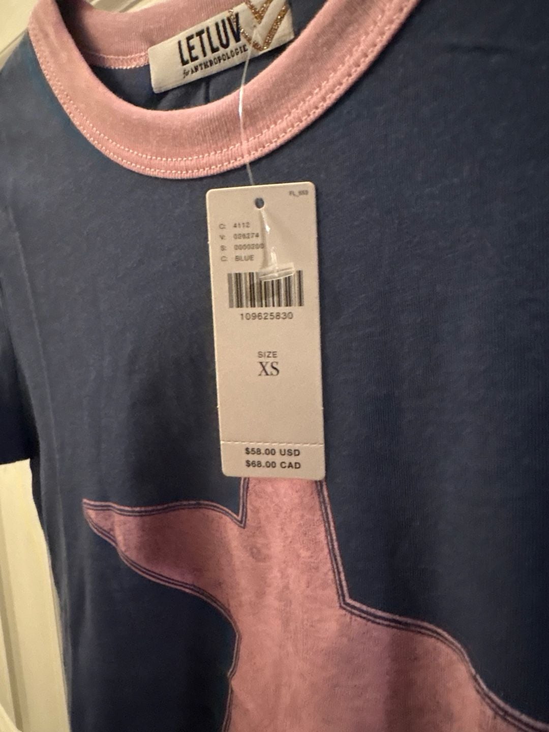 Letluv for Anthropologie Star Ringer T-Shirt Size XS Blue Pink 3