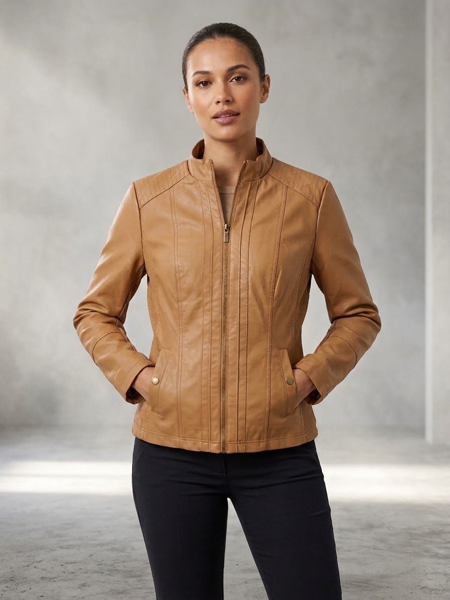 Philosophy Republic Clothing Faux Leather Women’s Jacket Size M Tan 2