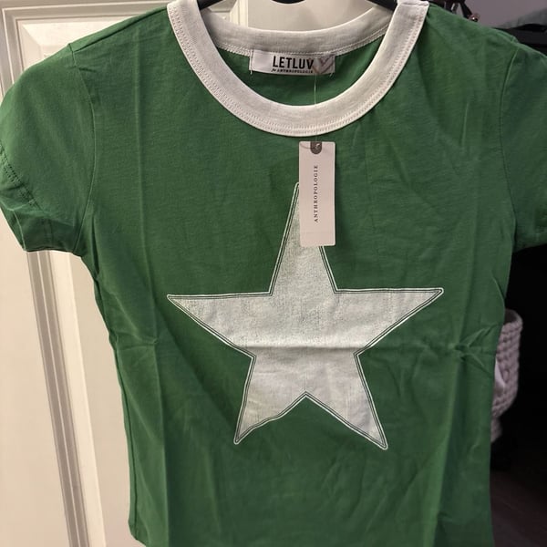 Letluv for Anthropologie Star Ringer T-Shirt Size XXS Dark Green