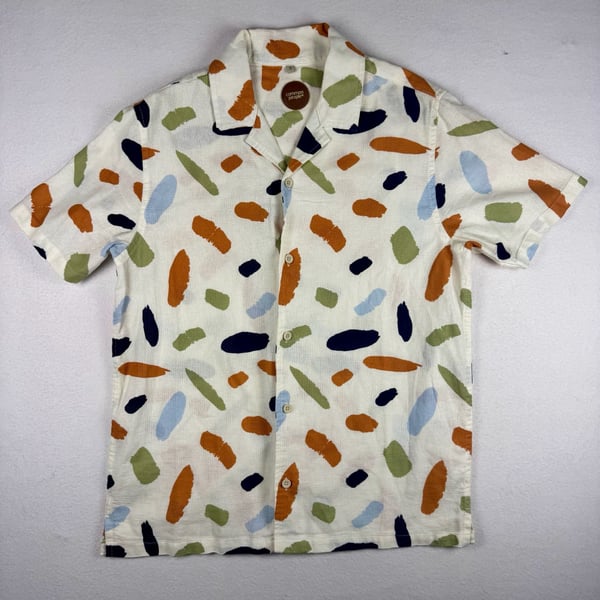 Common People Contour Shirt Size S Ecru Multi Paint Stroke Short Sleeve