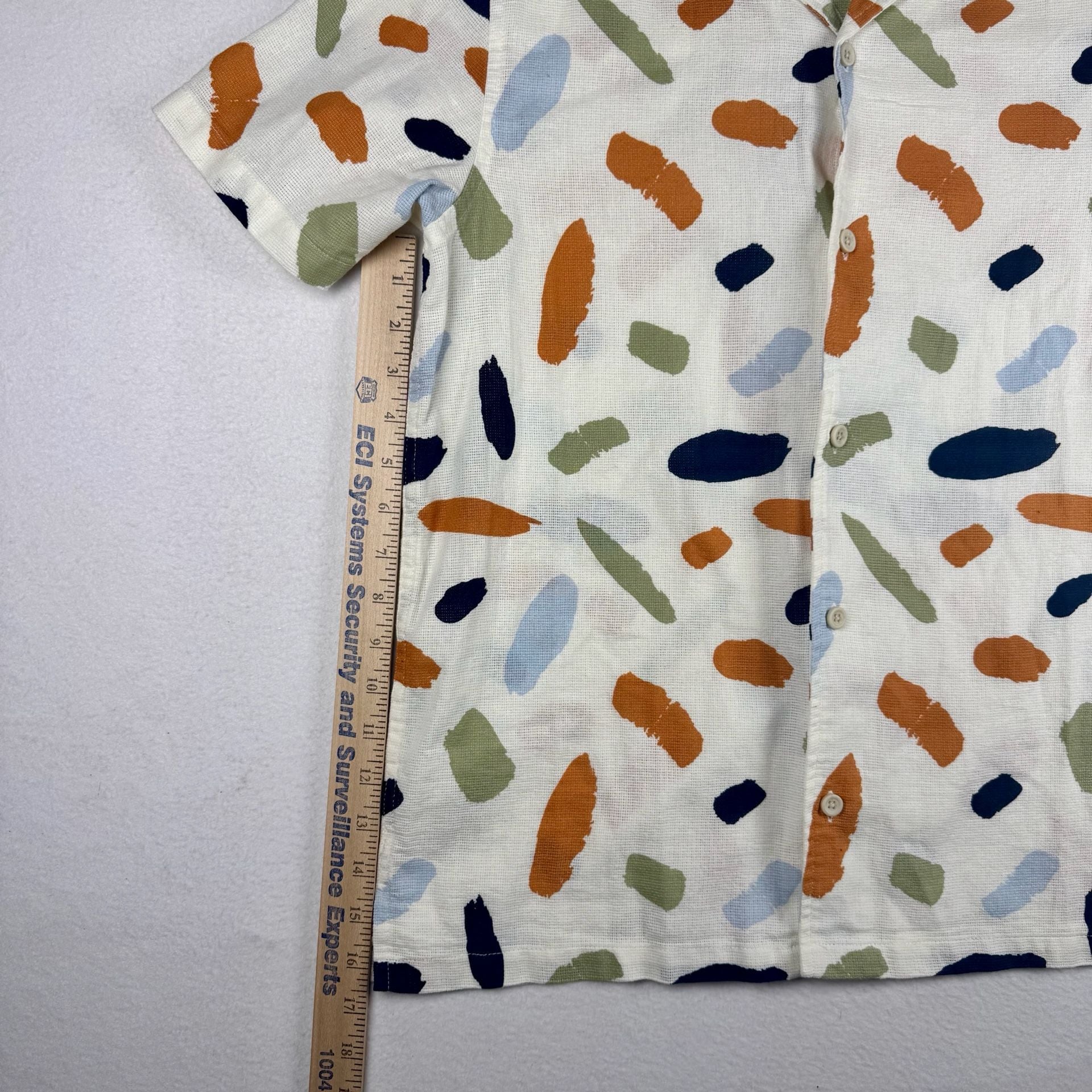 Common People Contour Shirt Size S Ecru Multi Paint Stroke Short Sleeve 7