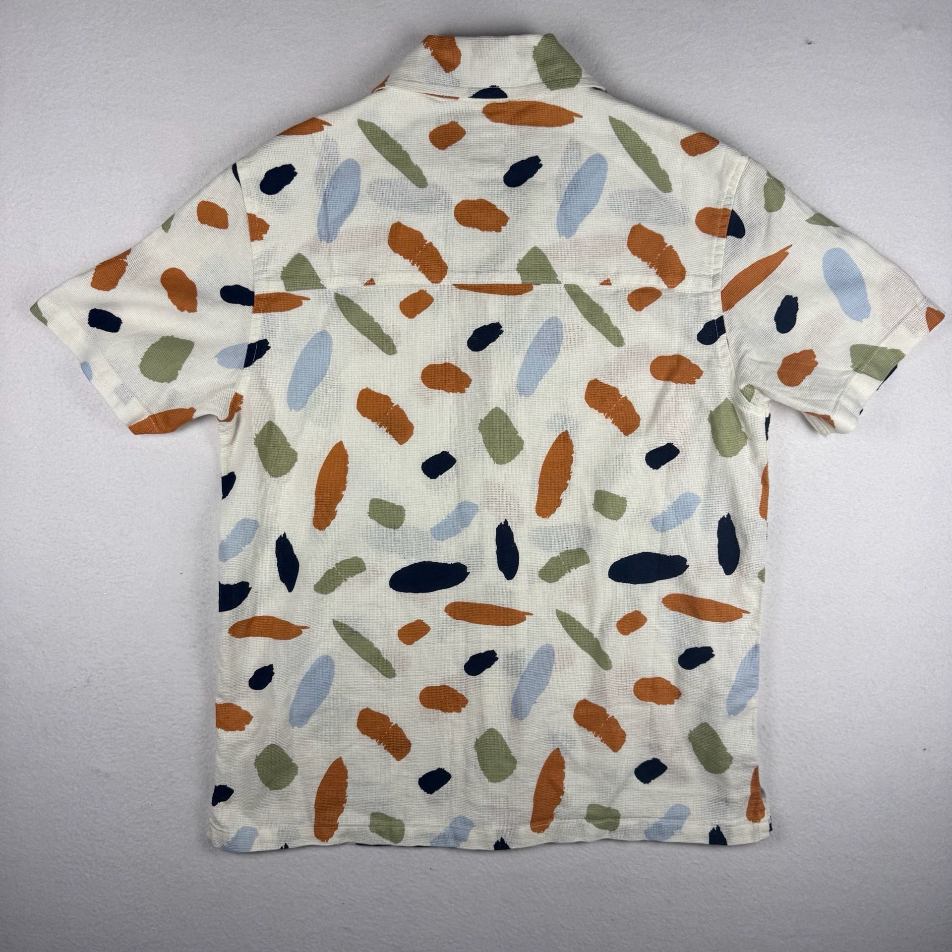 Common People Contour Shirt Size S Ecru Multi Paint Stroke Short Sleeve 9