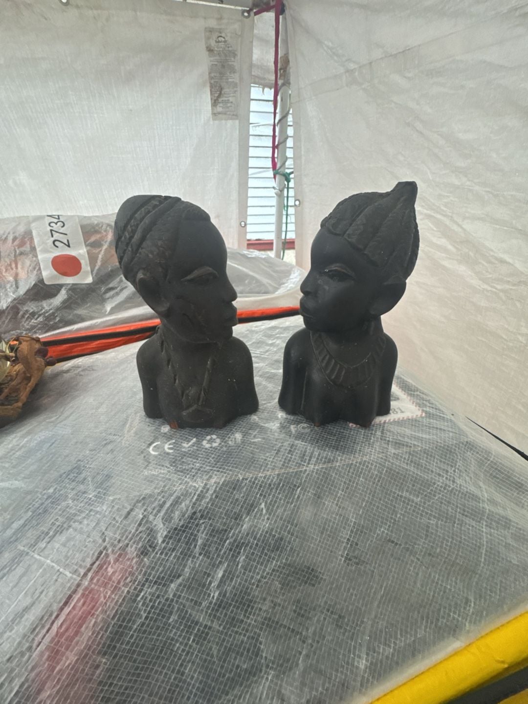 Vintage Hand Carved Wooden African Tribal Woman Bust Sculpture Pair 1