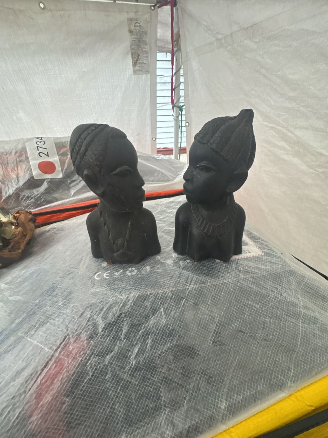 Vintage Hand Carved Wooden African Tribal Woman Bust Sculpture Pair 2
