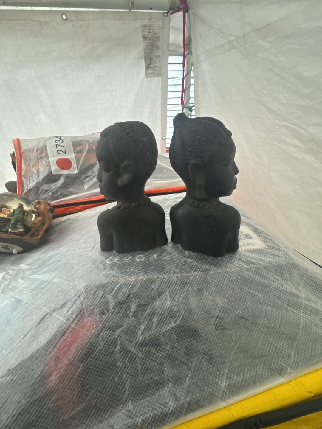 Vintage Hand Carved Wooden African Tribal Woman Bust Sculpture Pair 4