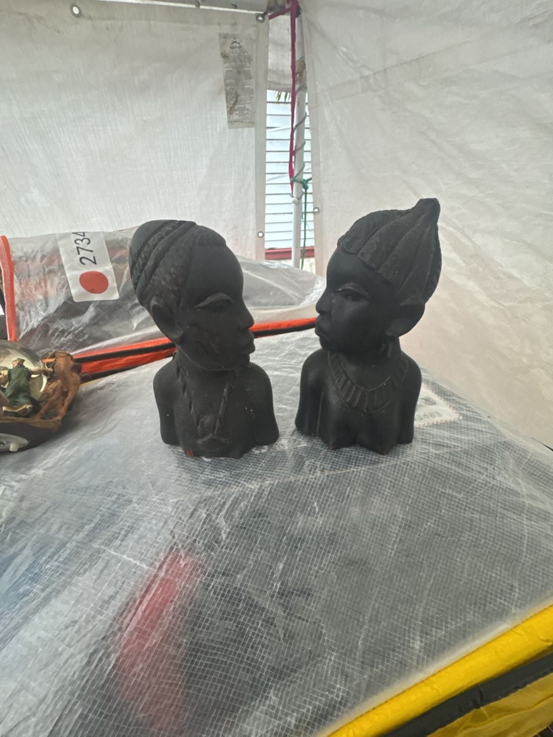 Vintage Hand Carved Wooden African Tribal Woman Bust Sculpture Pair 6
