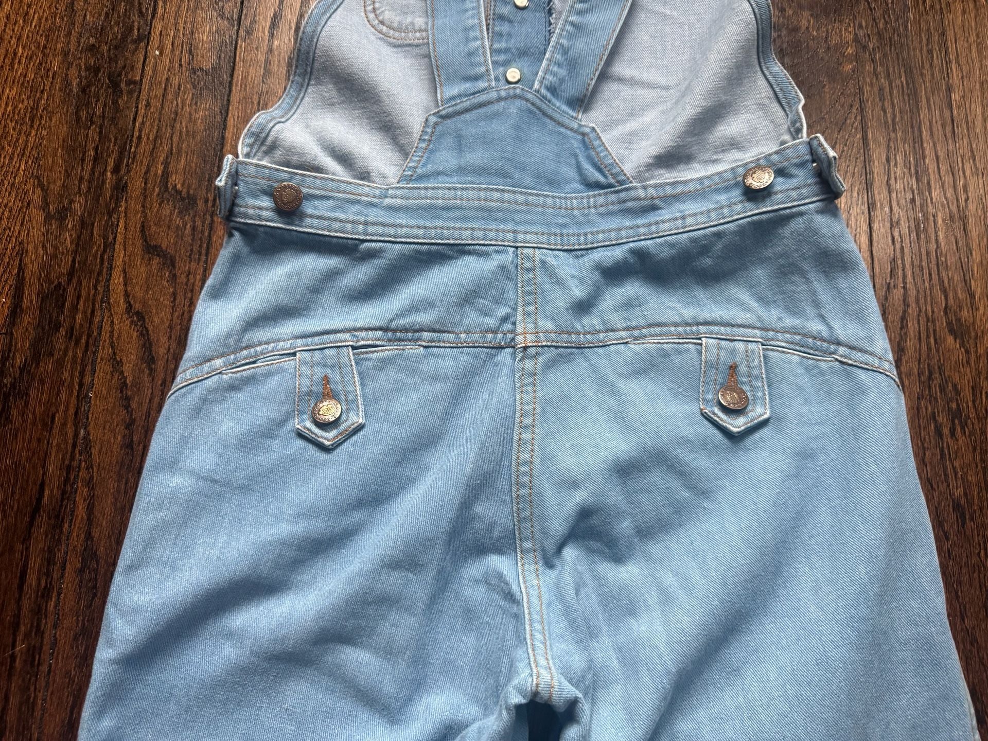 VTG ‘70s Grapevines 29x32 WOMENS DENIM BELL BOTTOMS BIB OVERALLS w/ BUTTON FRONT 9