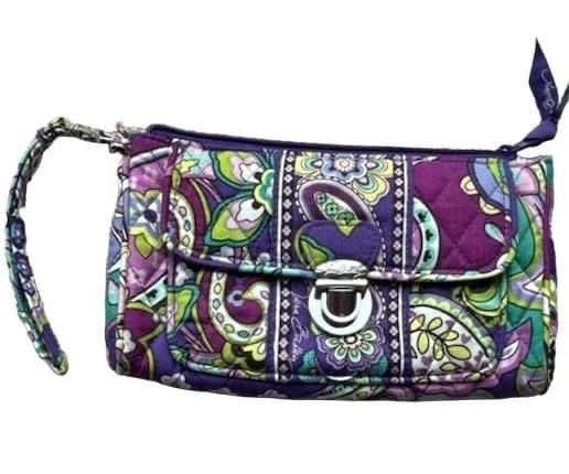 Vera Bradley Pushlock Wristlet Heather Paisley Quilted Purple Wallet 2