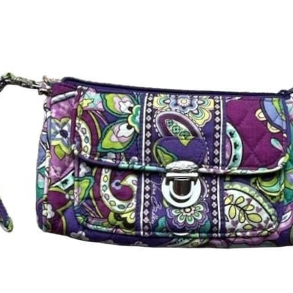 Vera Bradley Pushlock Wristlet Heather Paisley Quilted Purple Wallet