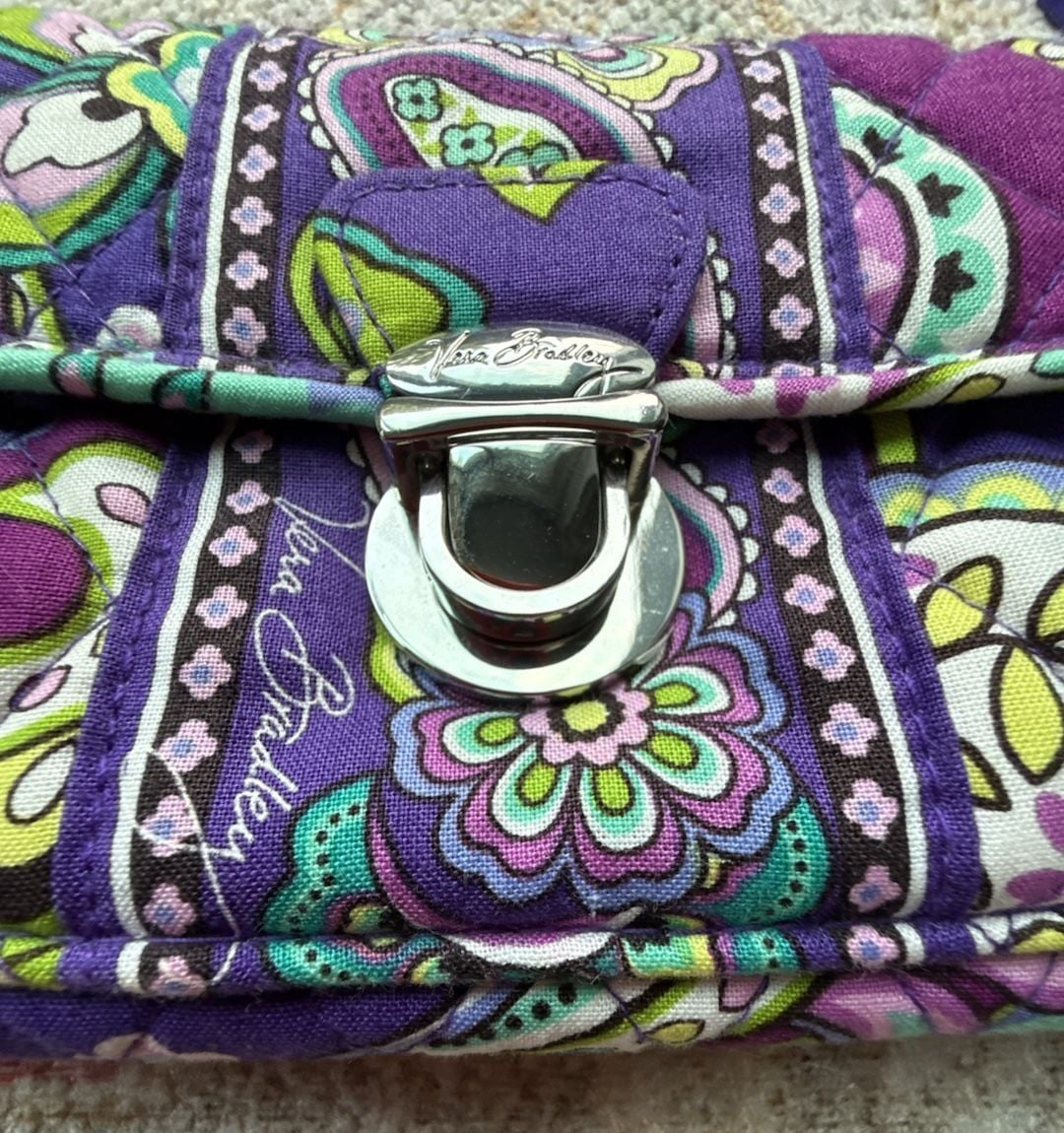 Vera Bradley Pushlock Wristlet Heather Paisley Quilted Purple Wallet 3
